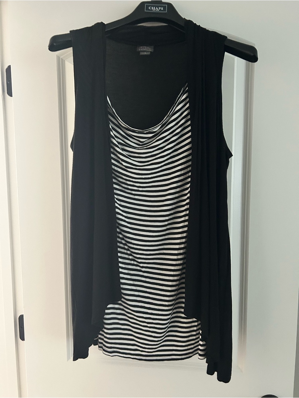 Motherhood Maternity Black Open-Front Layered Tank with Black & White Stripes